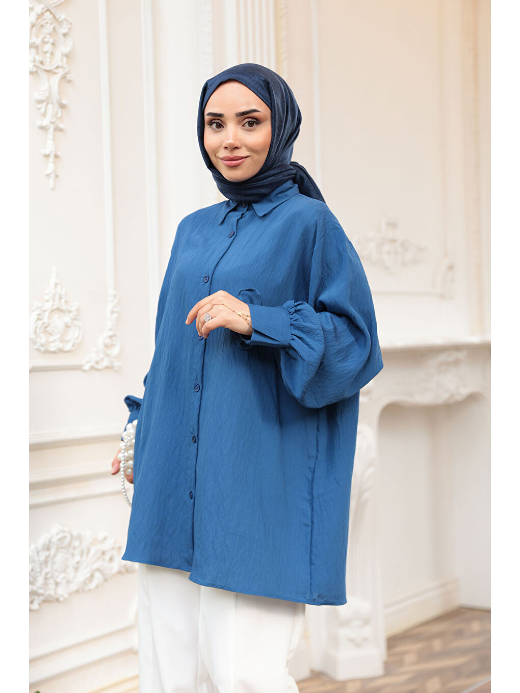 KADIN KOL BAGLAMALI GOMLEK Lacivert