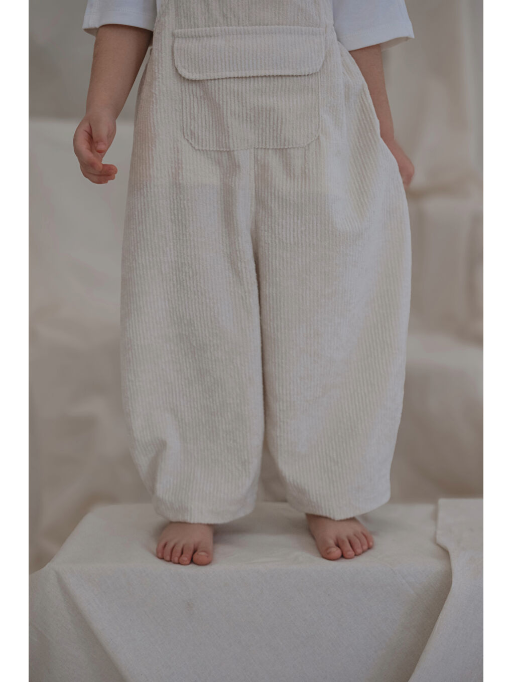 Ekru Krem Childhood Velvet Çocuk Salopet Tulum-6