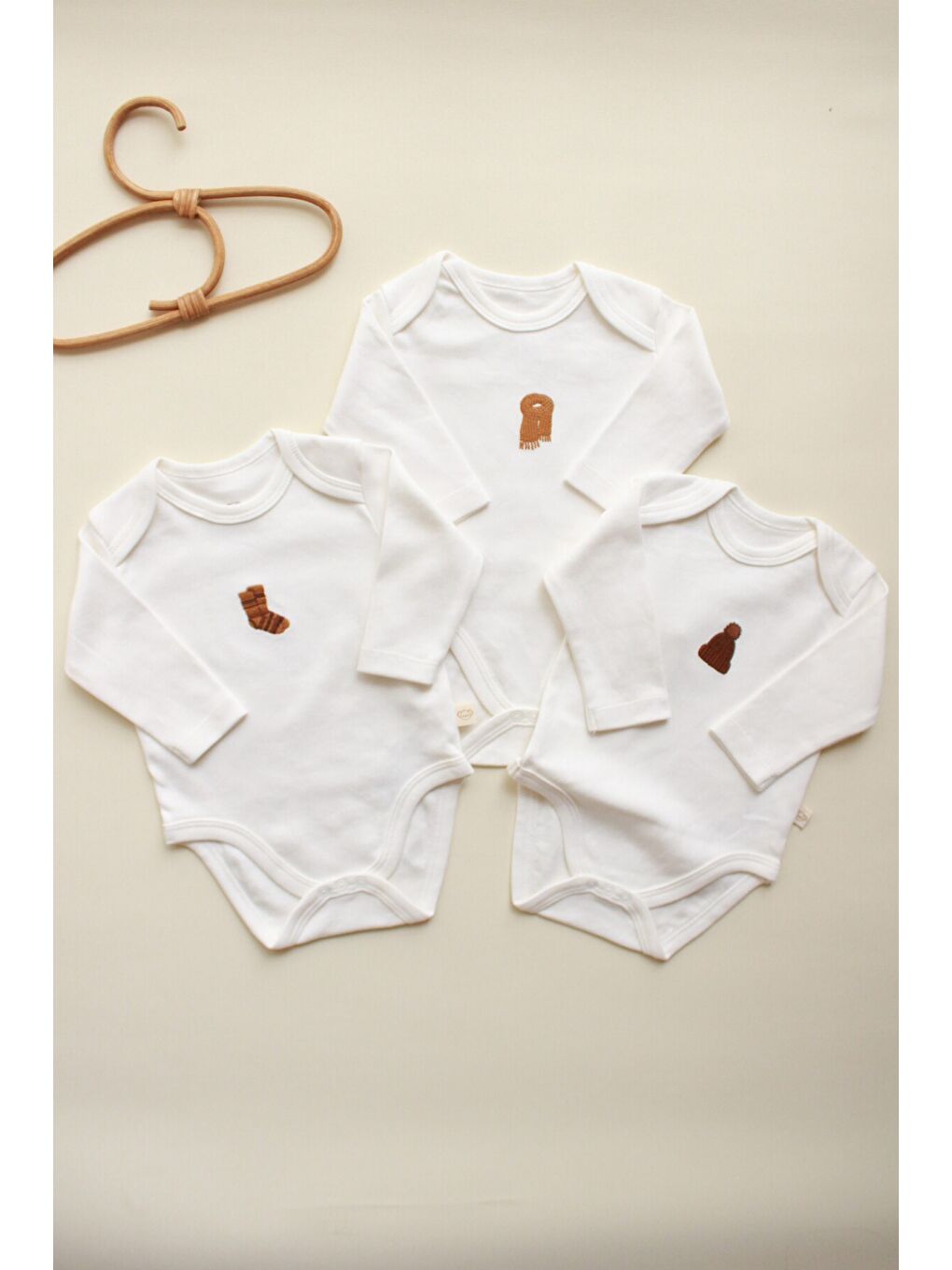 Beyaz 3'lü Autumn Serisi Uzun Kollu Çıt Çıtlı Body Zıbın Model 9