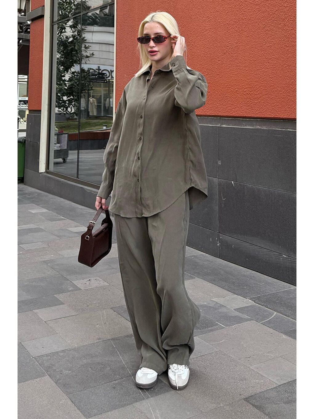 Haki Basic Kadın Gömlek Pantolon İkili Takım Mg2352-4