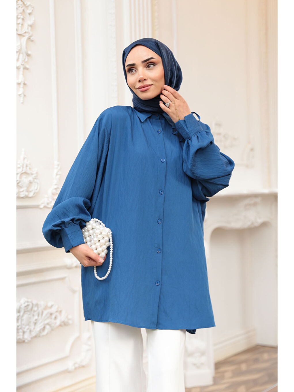 KADIN KOL BAGLAMALI GOMLEK Lacivert-1