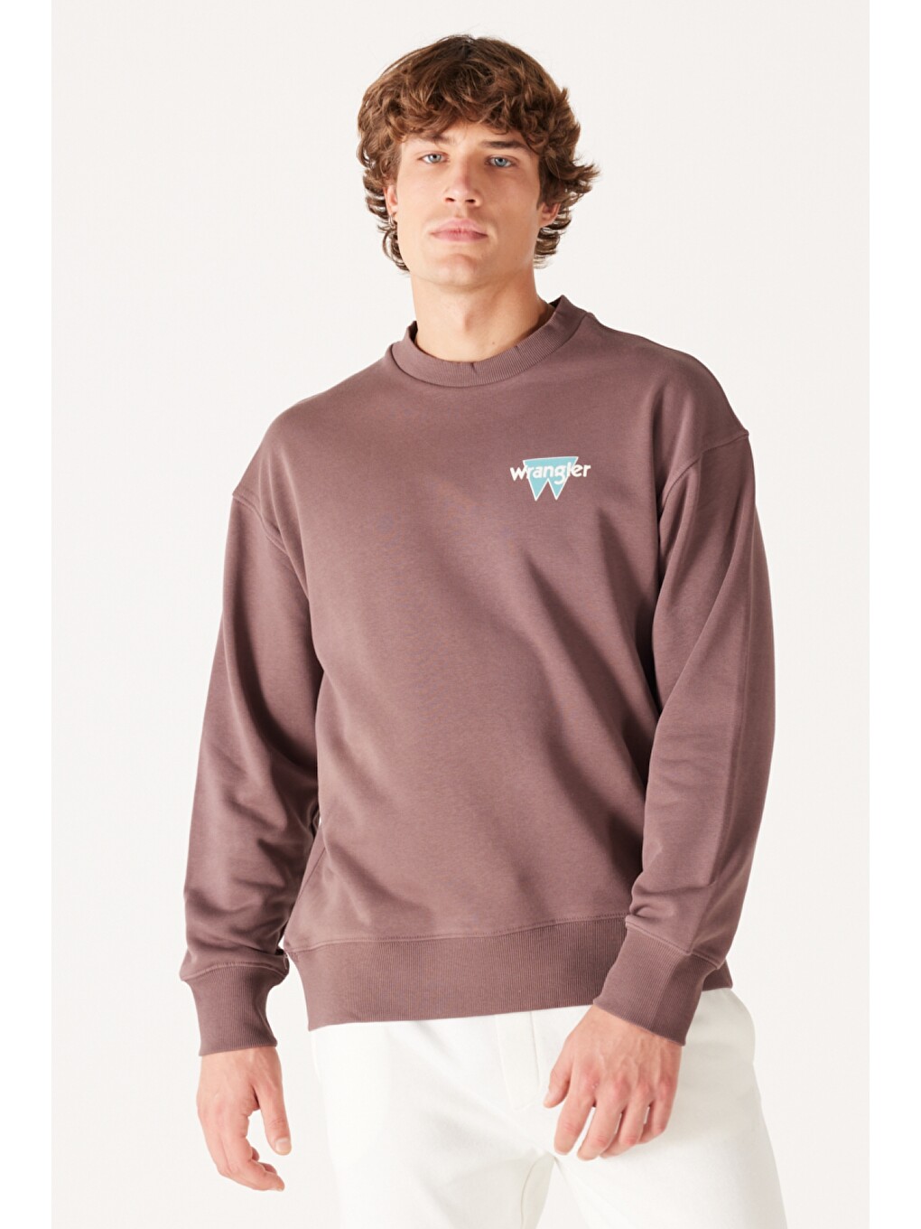 Loose Fit Rahat Kesim Bisiklet Yaka Şardonlu Kahverengi Sweatshirt-1
