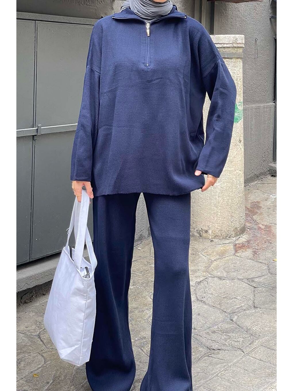 Selanik Pantalonlu Tesettür Takım Lacivert-2