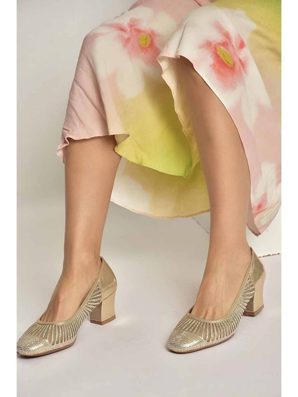 Sarı Altın Kadın Topuklu Ayakkabı Y820854514-1