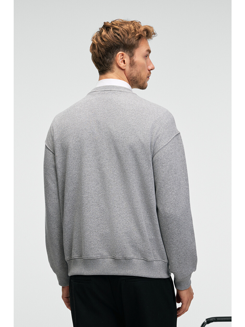 Caspıan Erkek %100 Pamuk Bisiklet Yaka Karyoka Dikişli Baskılı Antrasit Sweatshirt-4