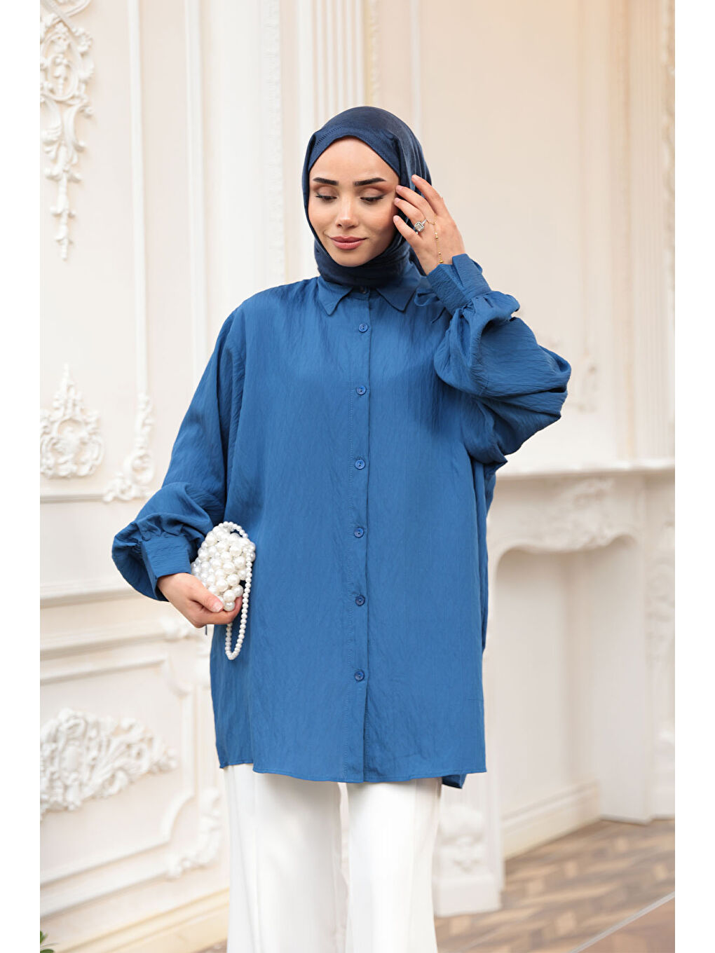 KADIN KOL BAGLAMALI GOMLEK Lacivert-2