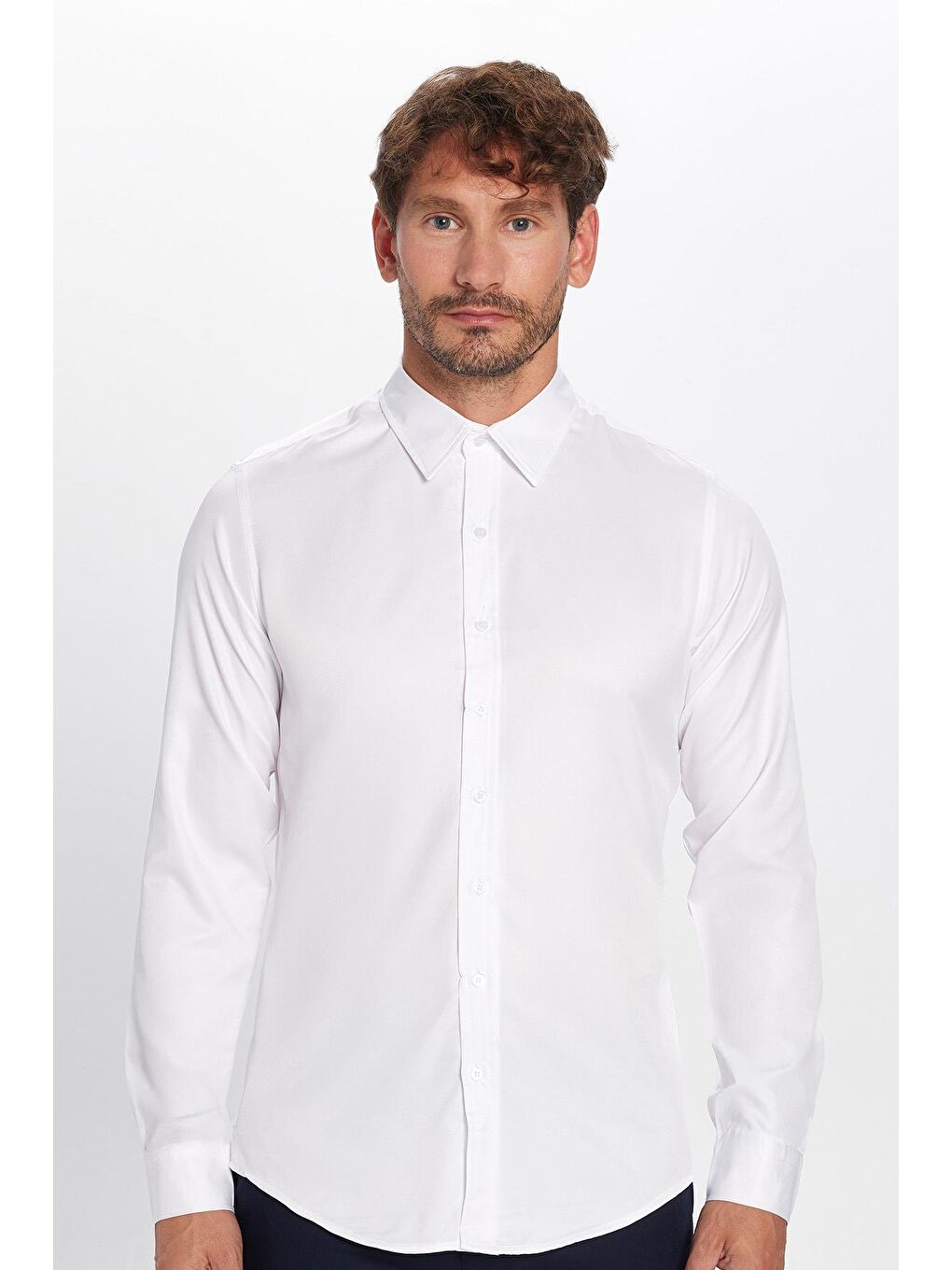 Erkek Regular Fit Klasik Kesim Pamuklu Kolay Ütü Armürlü Beyaz Gömlek-3