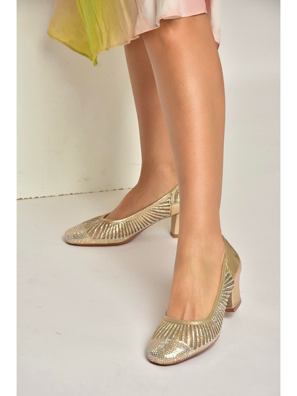 Sarı Altın Kadın Topuklu Ayakkabı Y820854514-2