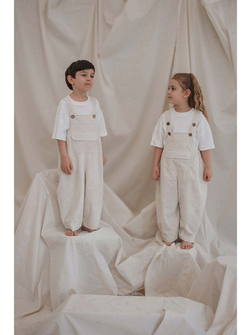 Ekru Krem Childhood Velvet Çocuk Salopet Tulum-7