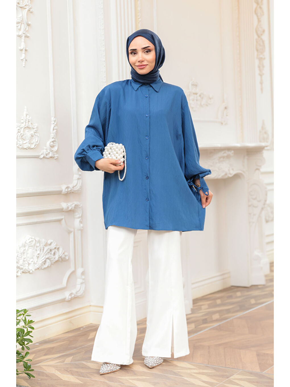 KADIN KOL BAGLAMALI GOMLEK Lacivert-3