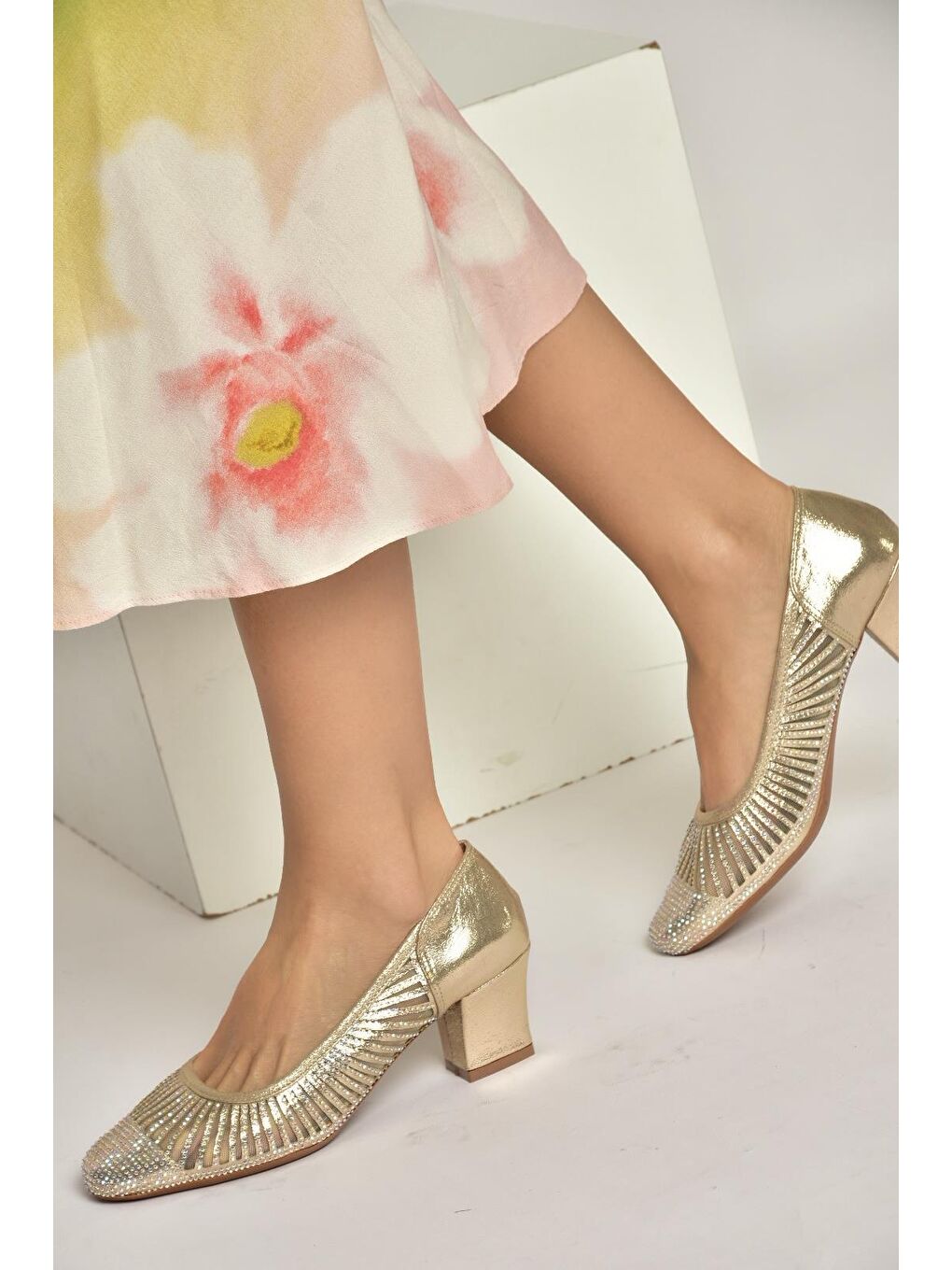 Sarı Altın Kadın Topuklu Ayakkabı Y820854514-3