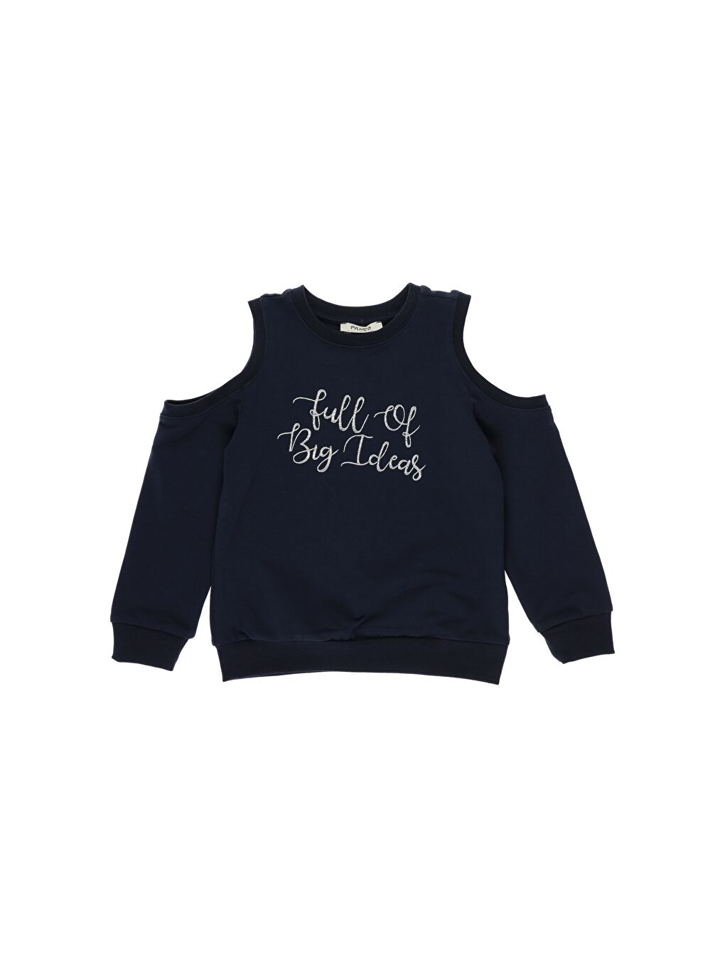 Lacivert Kız Çocuk Omuz Detaylı Yazı Nakışlı Sweatshirt