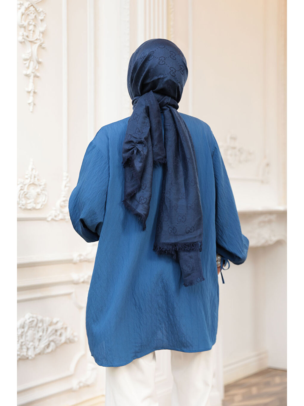 KADIN KOL BAGLAMALI GOMLEK Lacivert-4