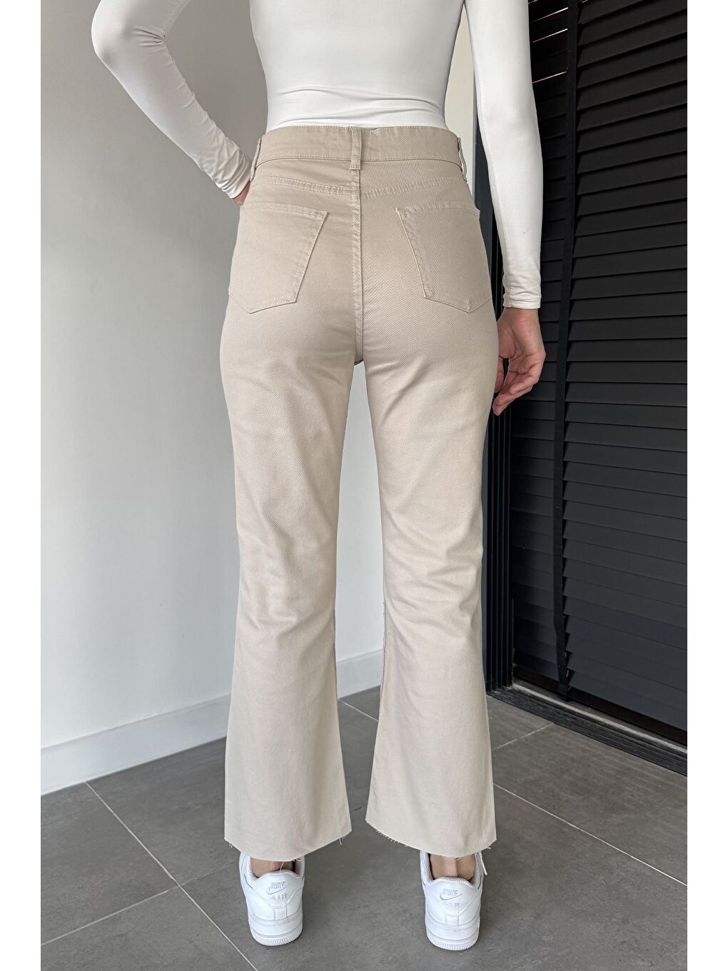 Bej Kadın Yüksek Bel Gabardin Pantolon-2