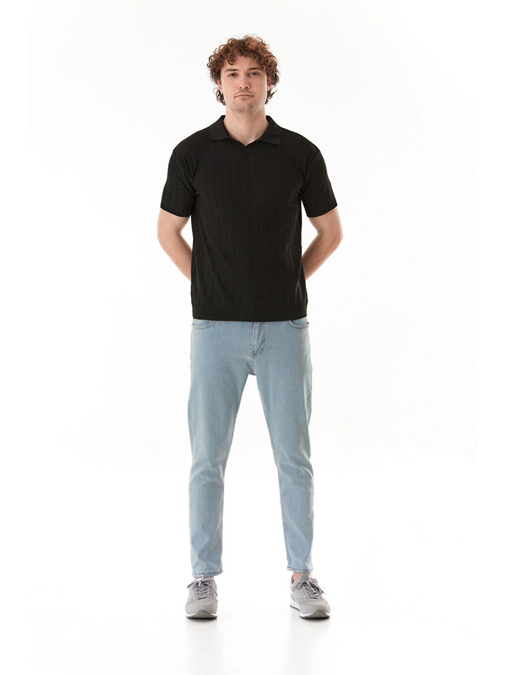 Siyah Şeritli Polo Yaka Triko Tişört-2