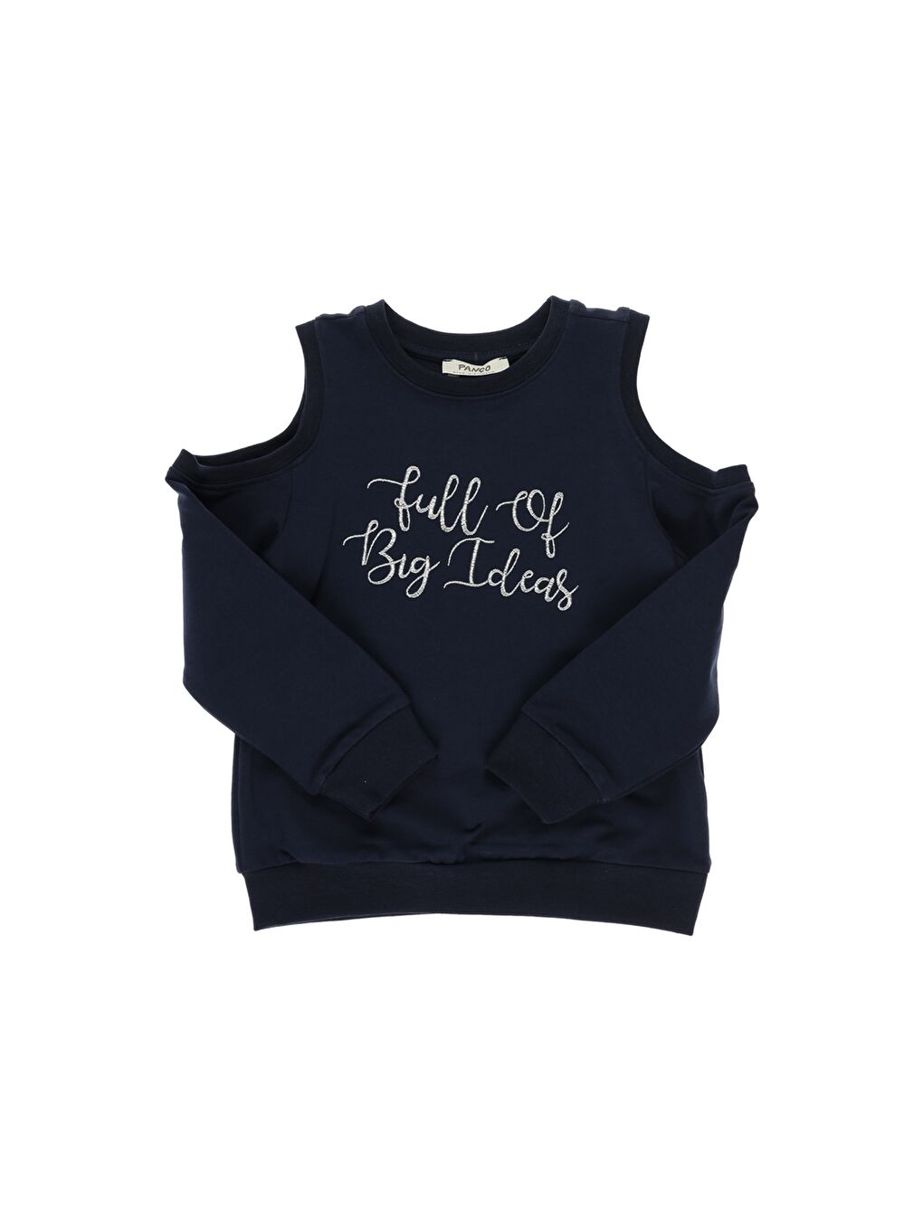 Lacivert Kız Çocuk Omuz Detaylı Yazı Nakışlı Sweatshirt-1