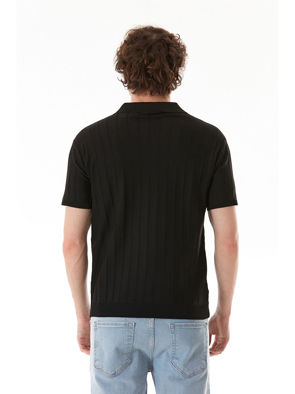 Siyah Şeritli Polo Yaka Triko Tişört-3