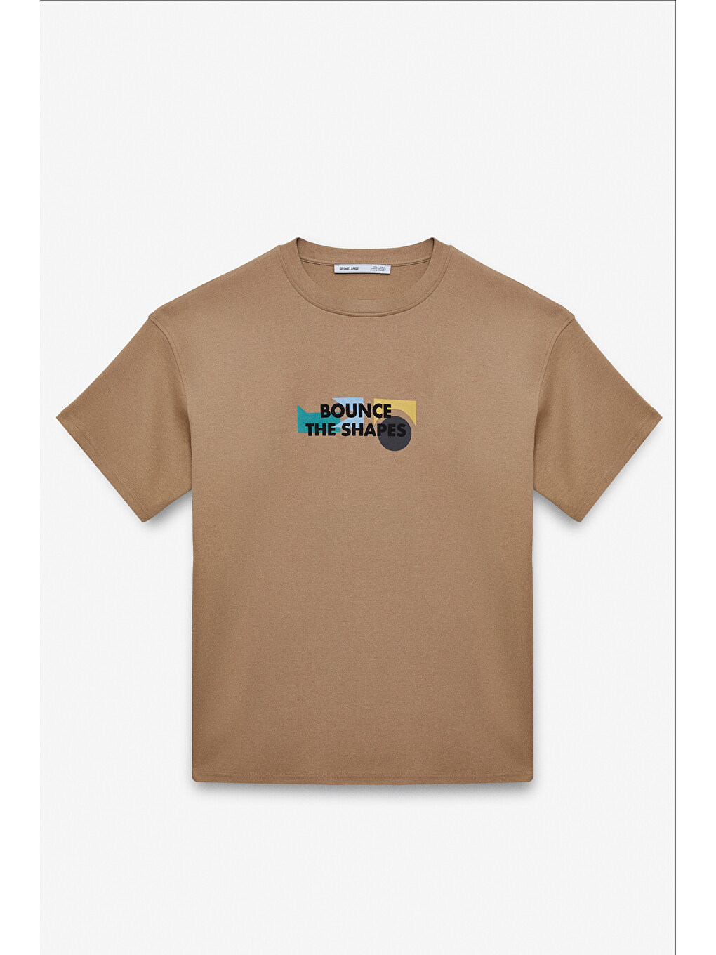 Mılennıal Erkek Oversize Fit %100 Pamuk Kalın Dokulu Baskılı Koyu Bej T-shirt