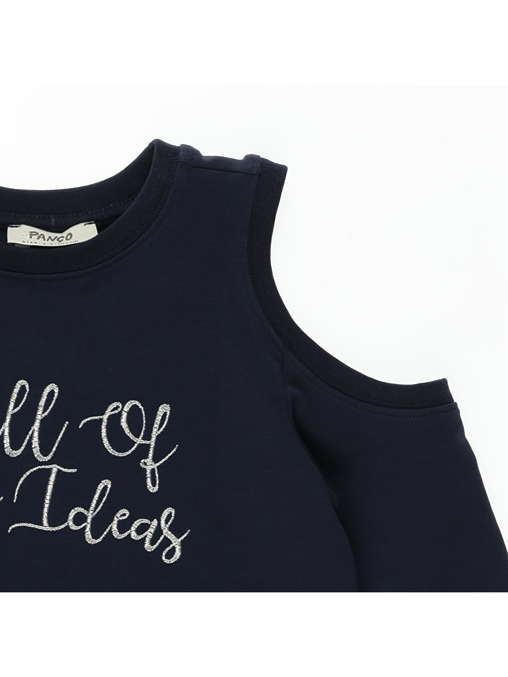 Lacivert Kız Çocuk Omuz Detaylı Yazı Nakışlı Sweatshirt-3