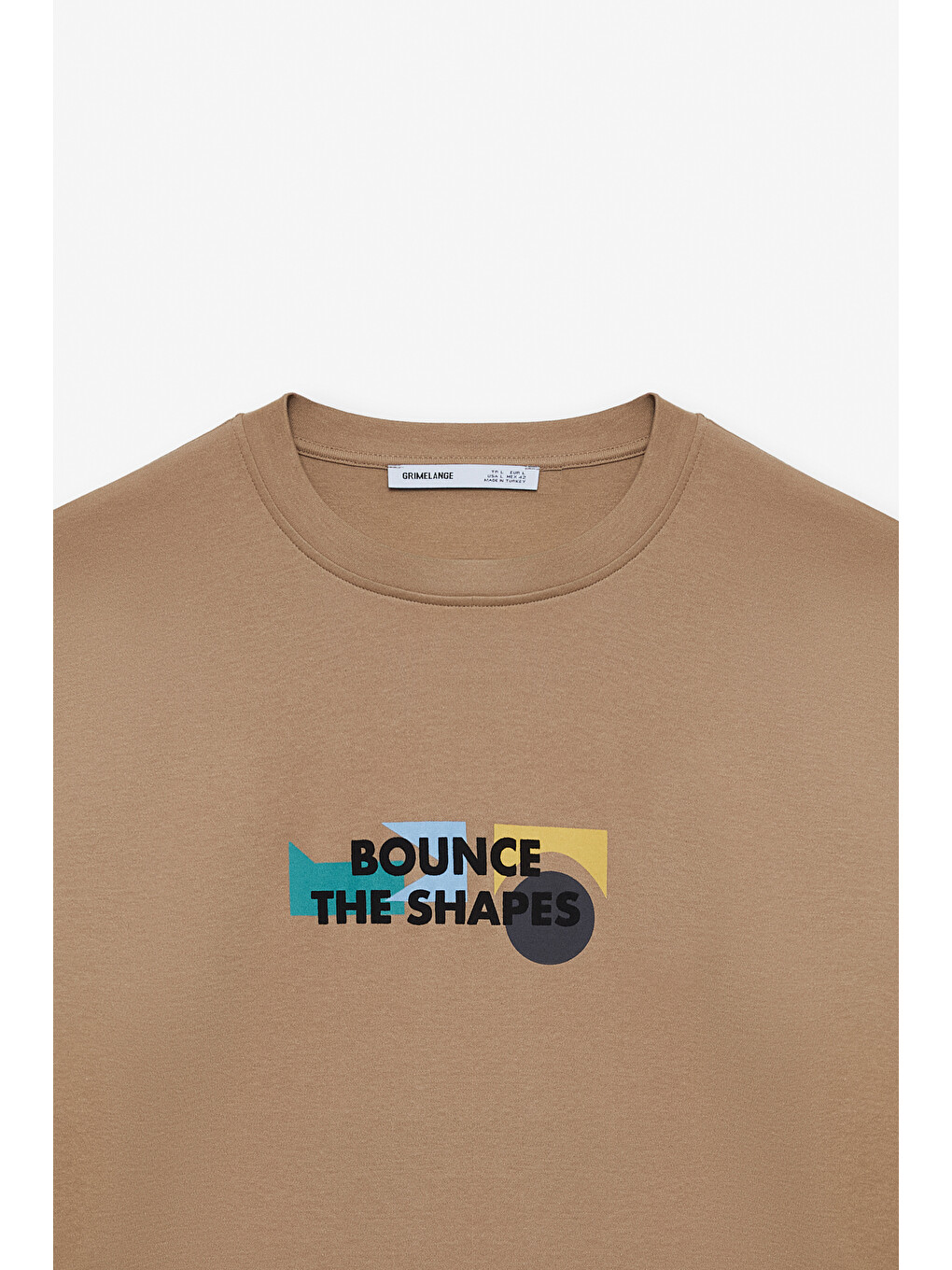 Mılennıal Erkek Oversize Fit %100 Pamuk Kalın Dokulu Baskılı Koyu Bej T-shirt-1