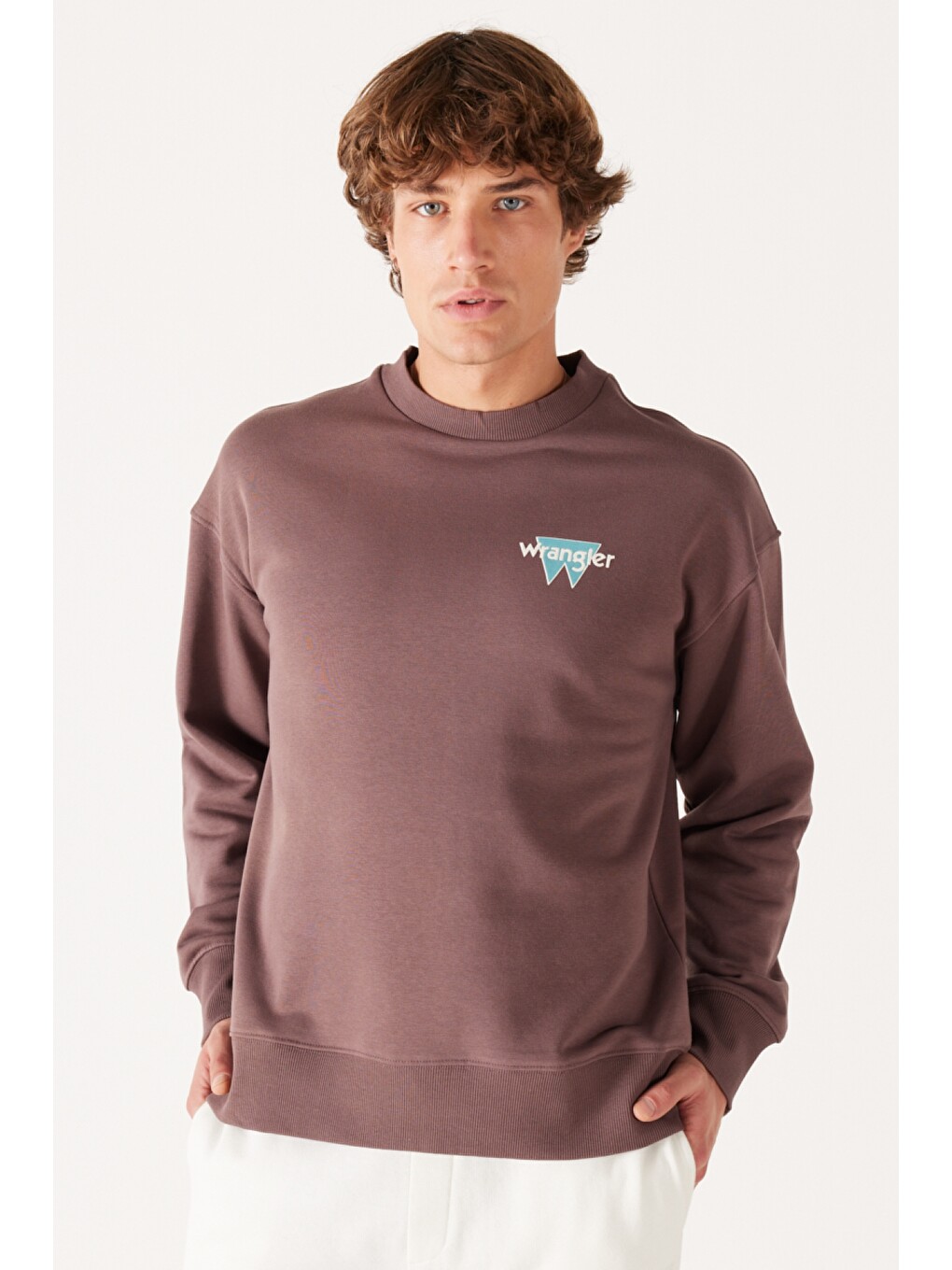 Loose Fit Rahat Kesim Bisiklet Yaka Şardonlu Kahverengi Sweatshirt-3