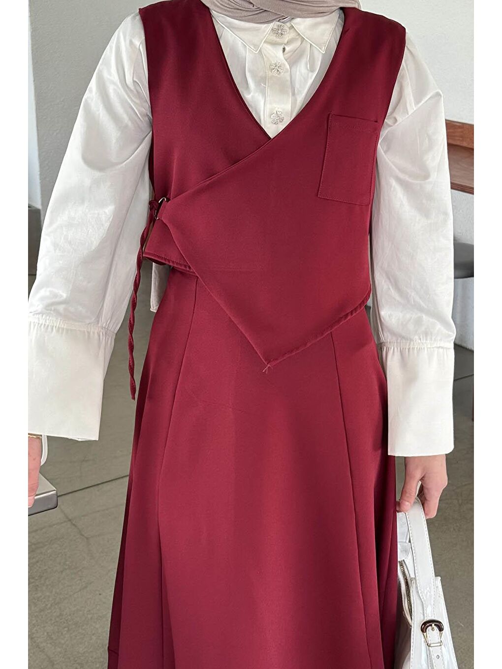 Crop Yelek-Etekli İkili Takım Bordo-2