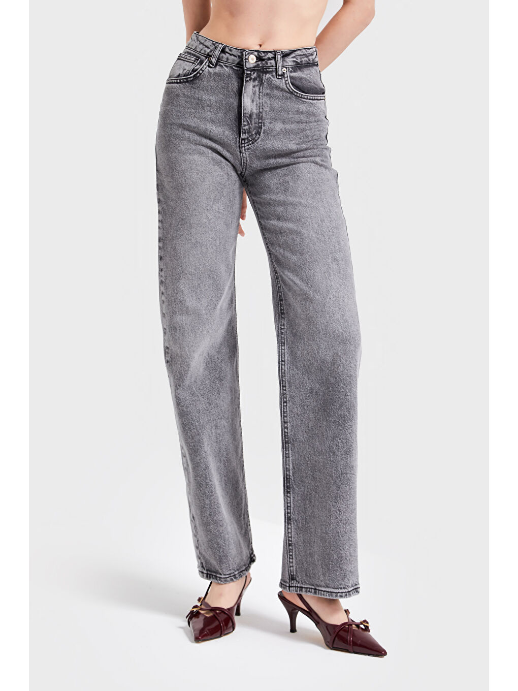 Kadın Gri Renk 4S5-13 Straight Fit Elastanlı Denim