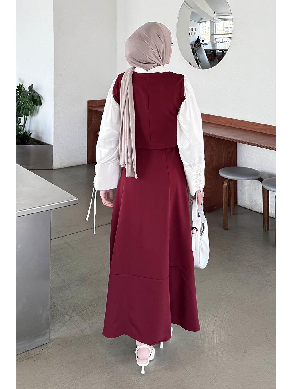 Crop Yelek-Etekli İkili Takım Bordo-3