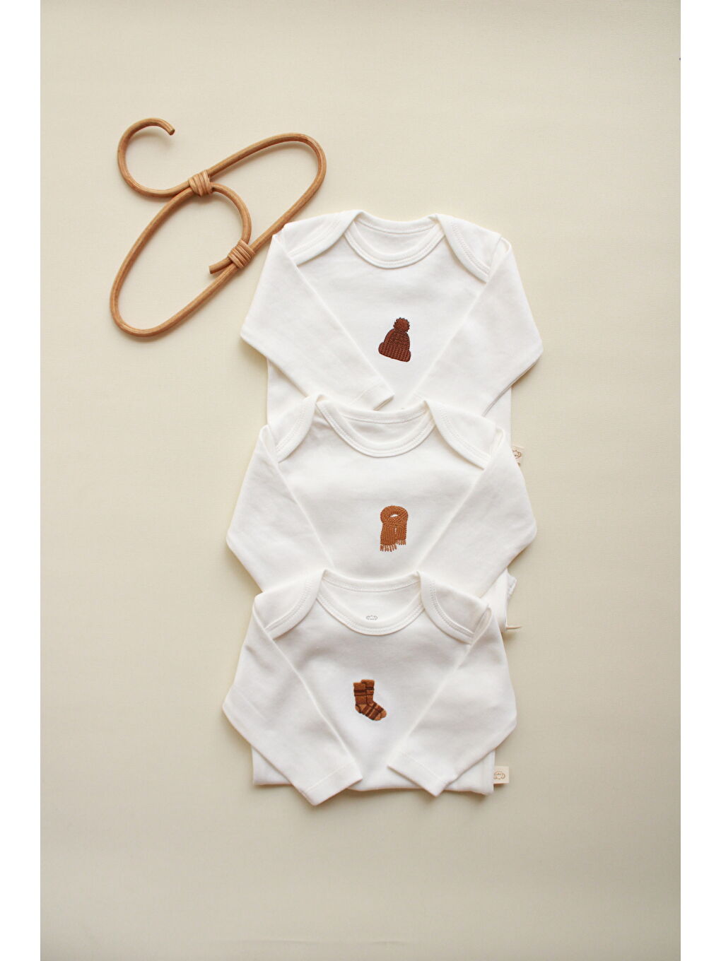 Beyaz 3'lü Autumn Serisi Uzun Kollu Çıt Çıtlı Body Zıbın Model 9-3