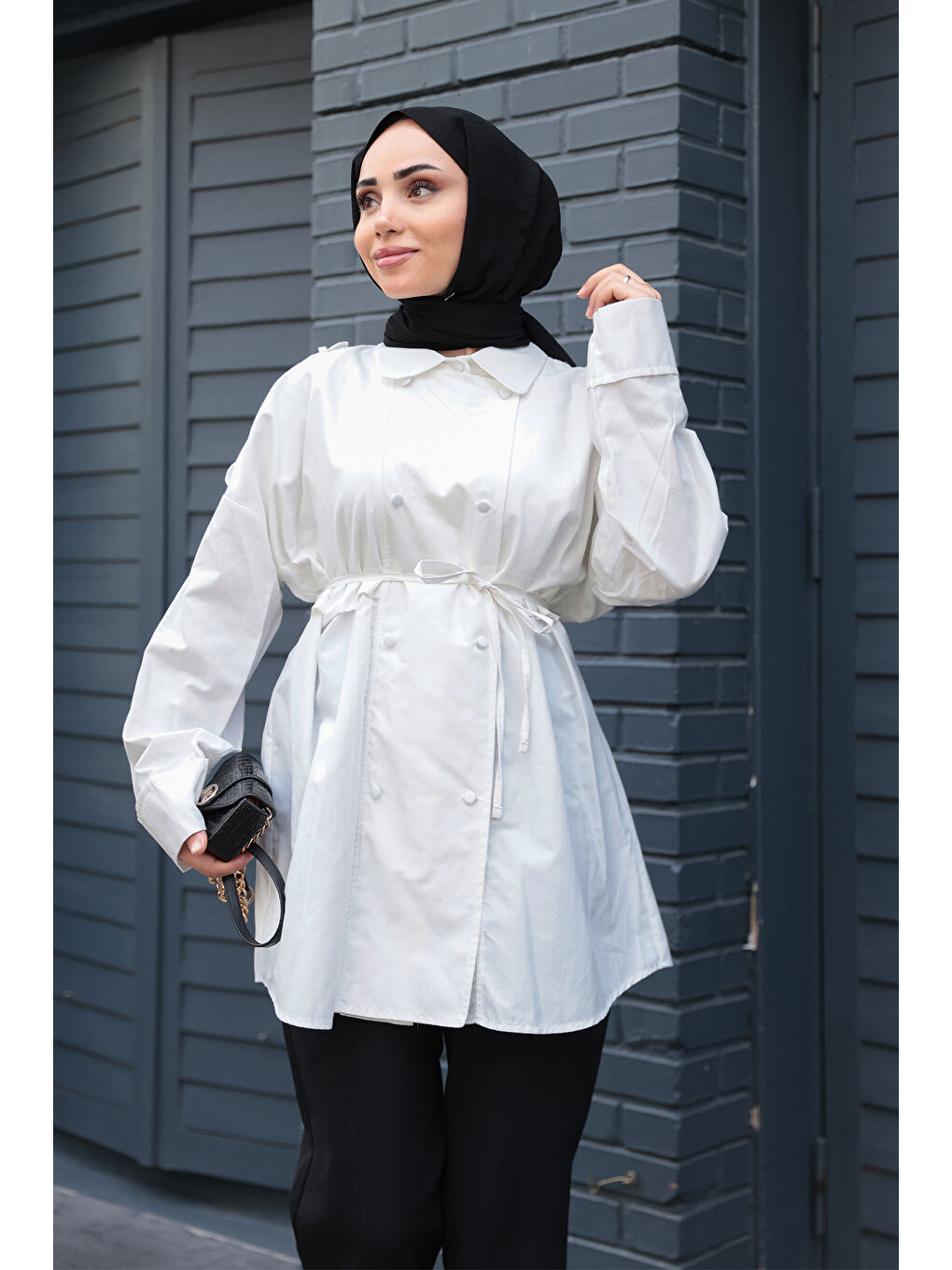 Kadın Trenç Gömlek Beyaz-1