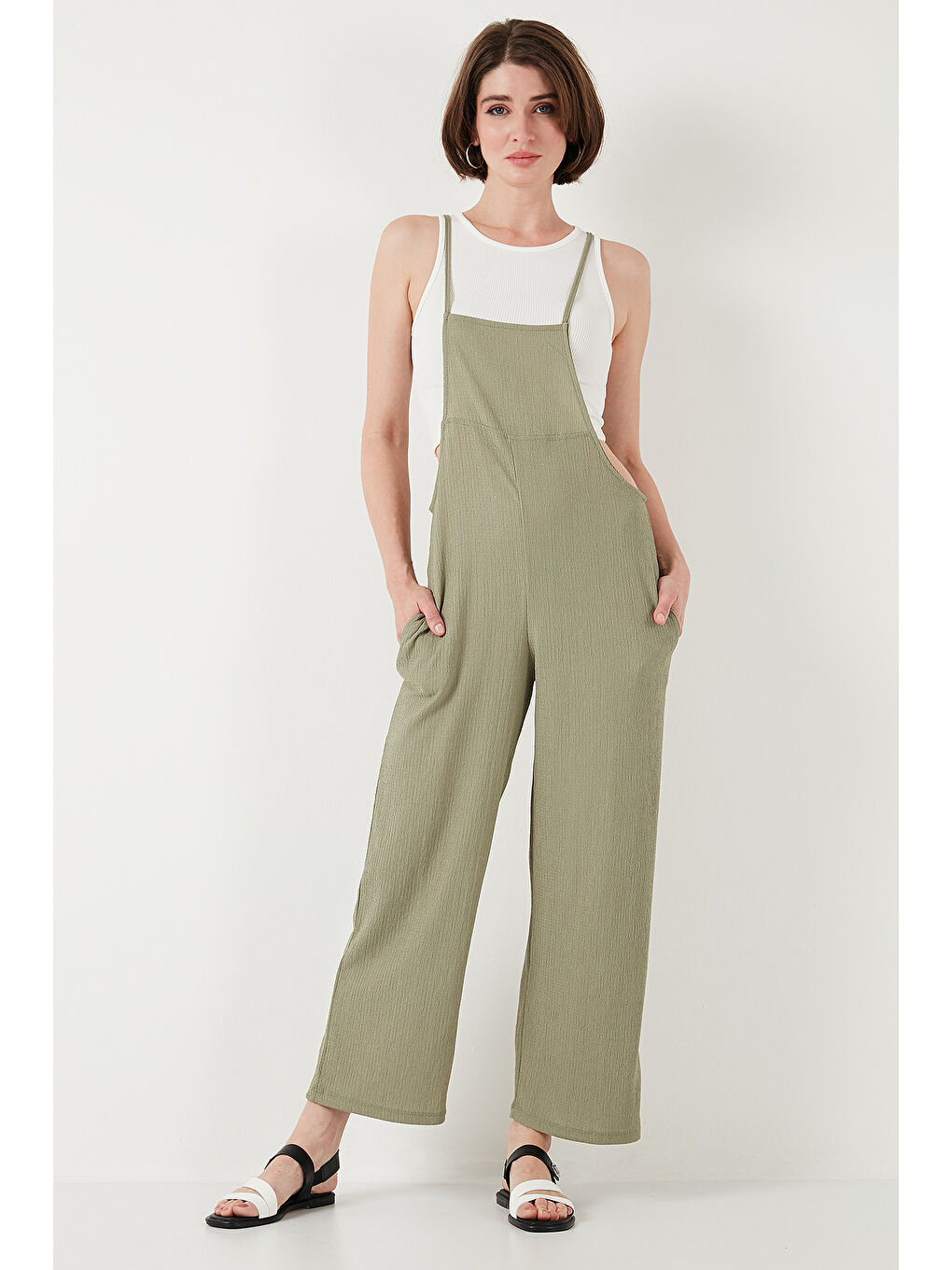 Yeşil Regular Fit Ayarlanabilir İp Askılı Bahçıvan Kadın Tulum 5865789-2