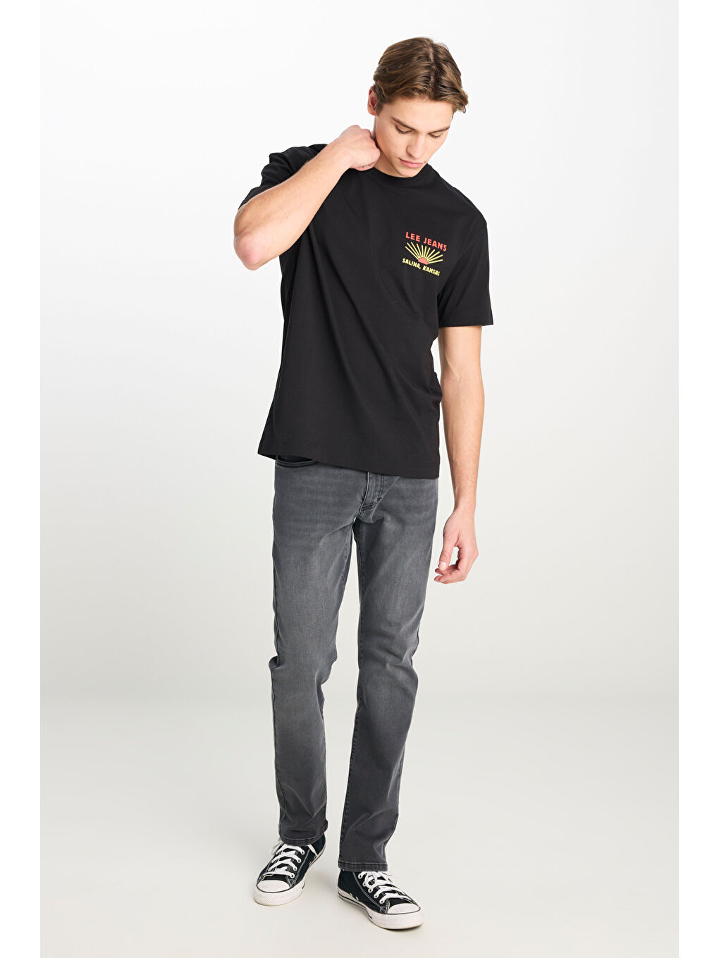 %100 Pamuk Relaxed Fit Geniş Kesim Bisiklet Yaka Siyah Tişört-2