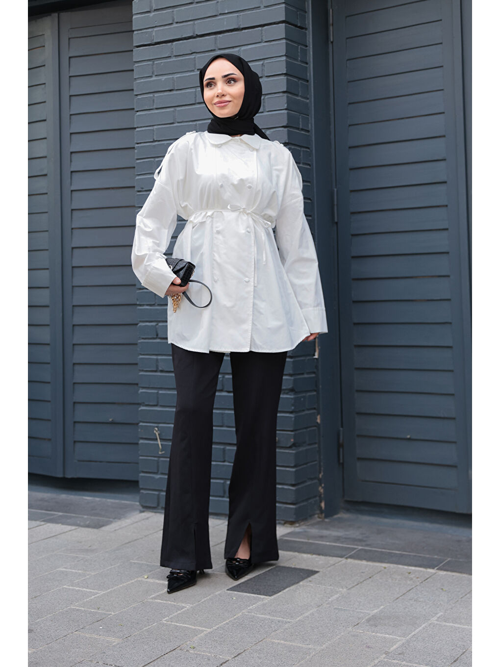 Kadın Trenç Gömlek Beyaz-2