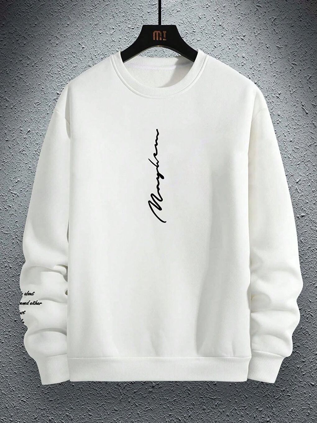 Erkek Beyaz Kolu Baskılı Baskılı Oversize Uzun Kollu Sweatshirt-1