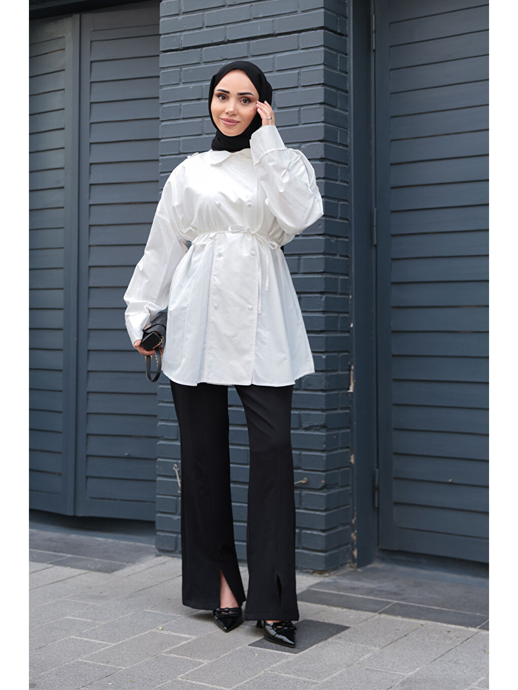 Kadın Trenç Gömlek Beyaz-3