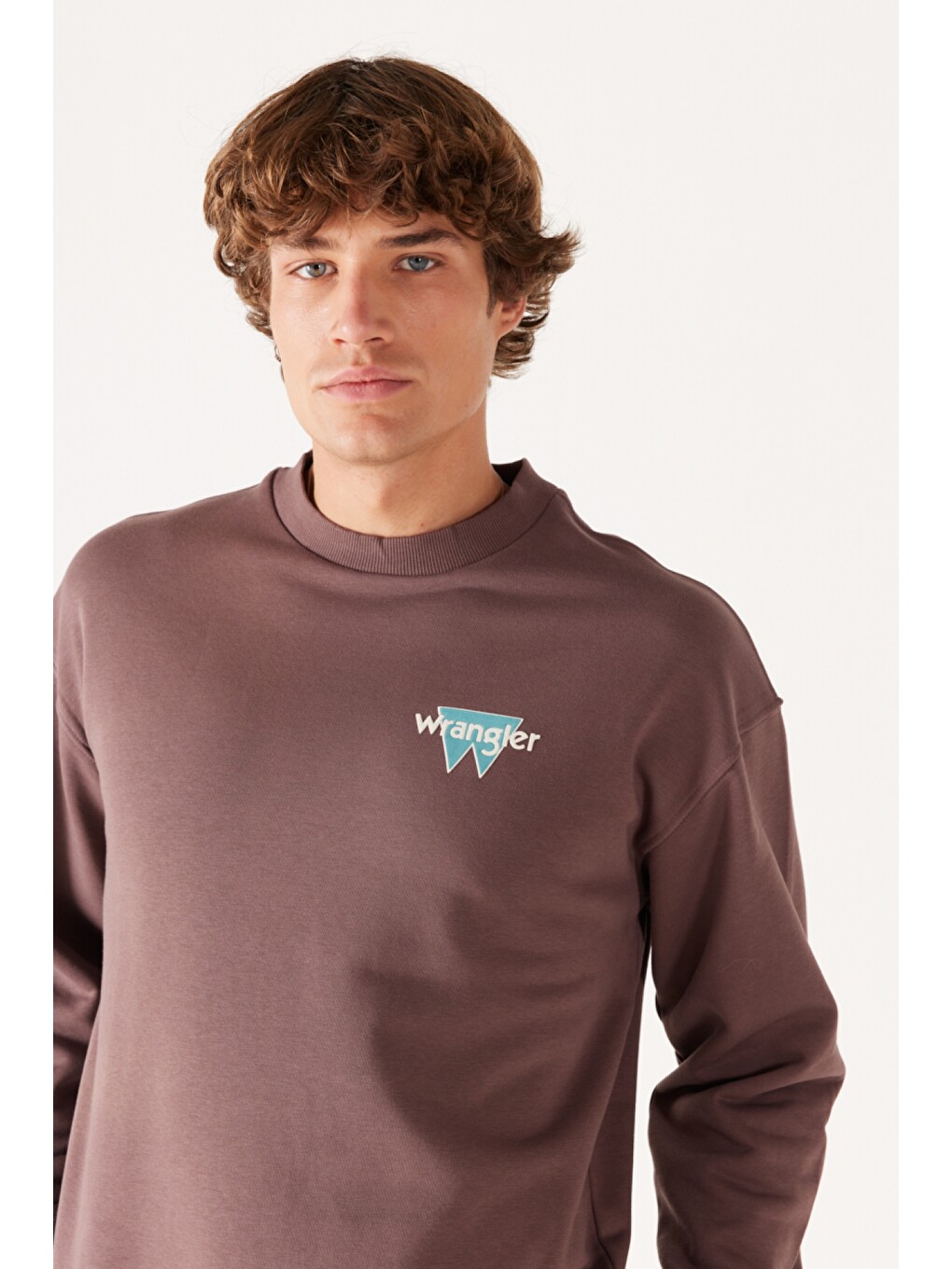 Loose Fit Rahat Kesim Bisiklet Yaka Şardonlu Kahverengi Sweatshirt-4