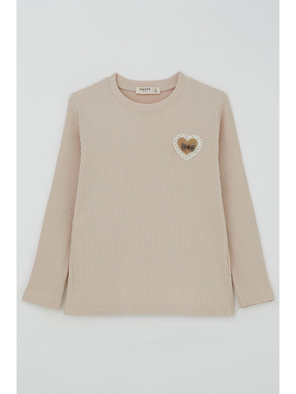 Kız Çocuk Uzun Kollu Tişört Kalp Armalı Fiyonklu Bej (5-10 Yaş)-2