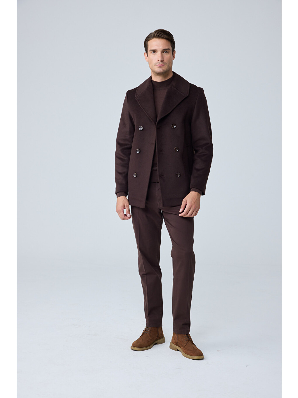 Erkek Relaxed Fit Yün Kruvaze Kaşe Palto Bordo 4350dngr-6
