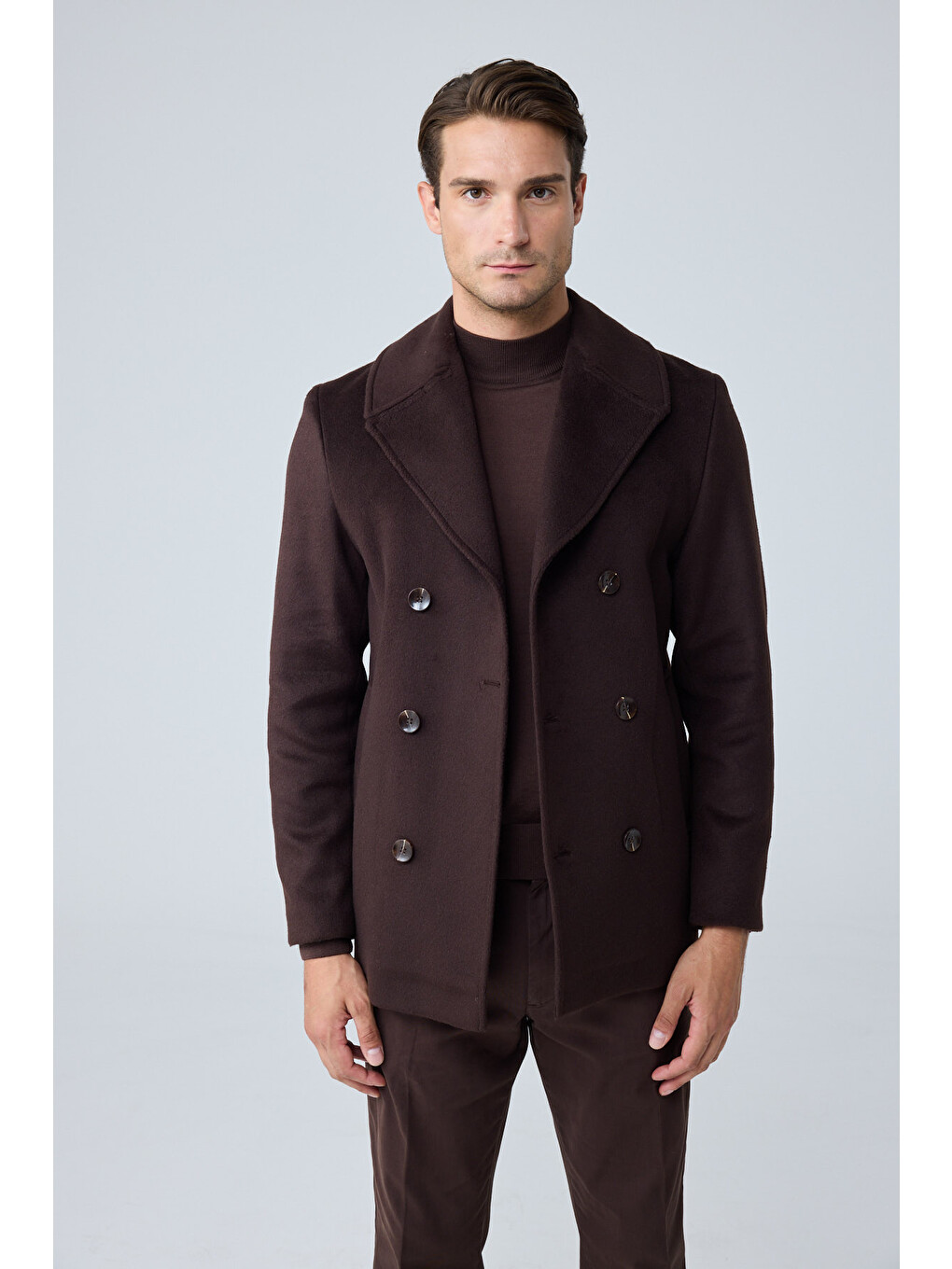 Erkek Relaxed Fit Yün Kruvaze Kaşe Palto Bordo 4350dngr-1