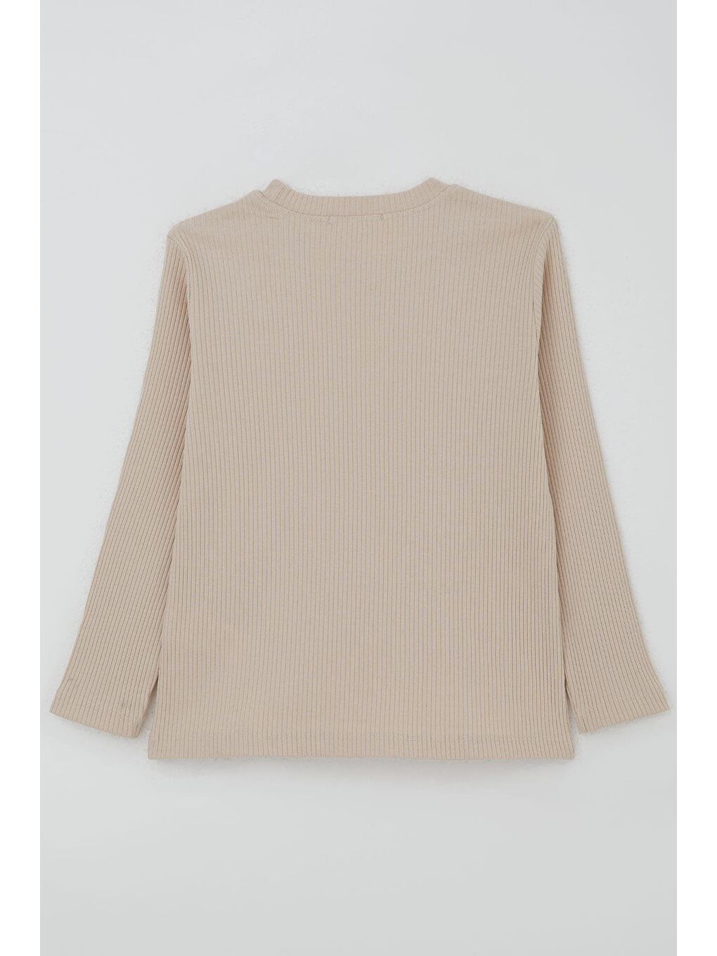 Kız Çocuk Uzun Kollu Tişört Kalp Armalı Fiyonklu Bej (5-10 Yaş)-3