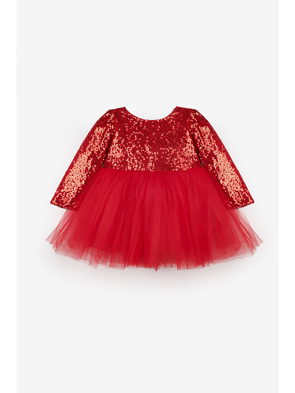 Kırmızı Pullu Uzun Kollu Kız Bebek Elbise - Berry