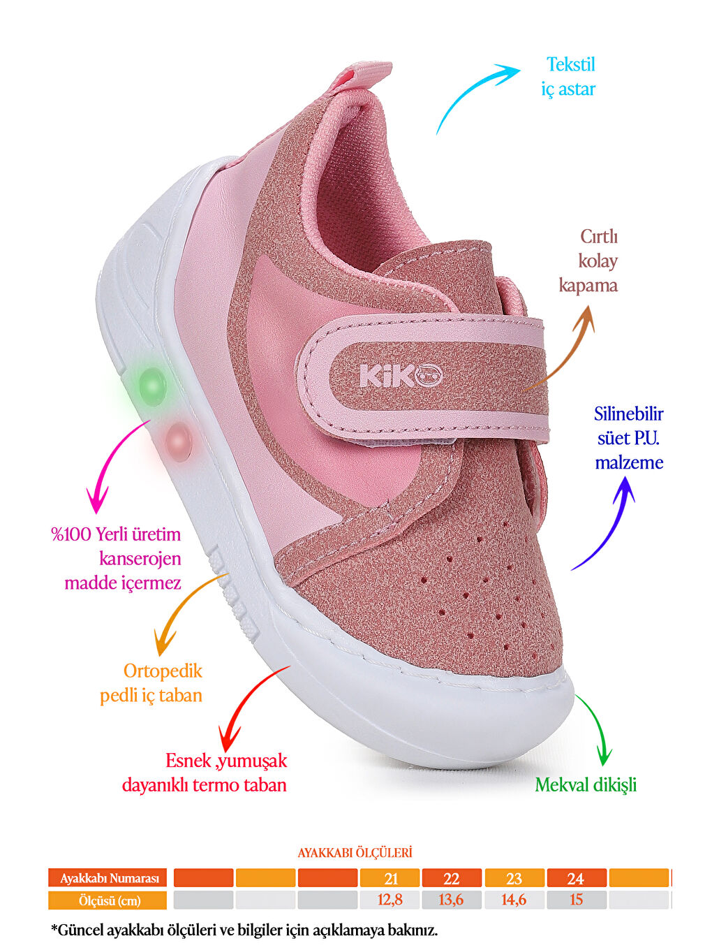 Pembe Kugan Cırtlı Işıklı Kız Bebek Yürüyüş Spor Ayakkabı-1