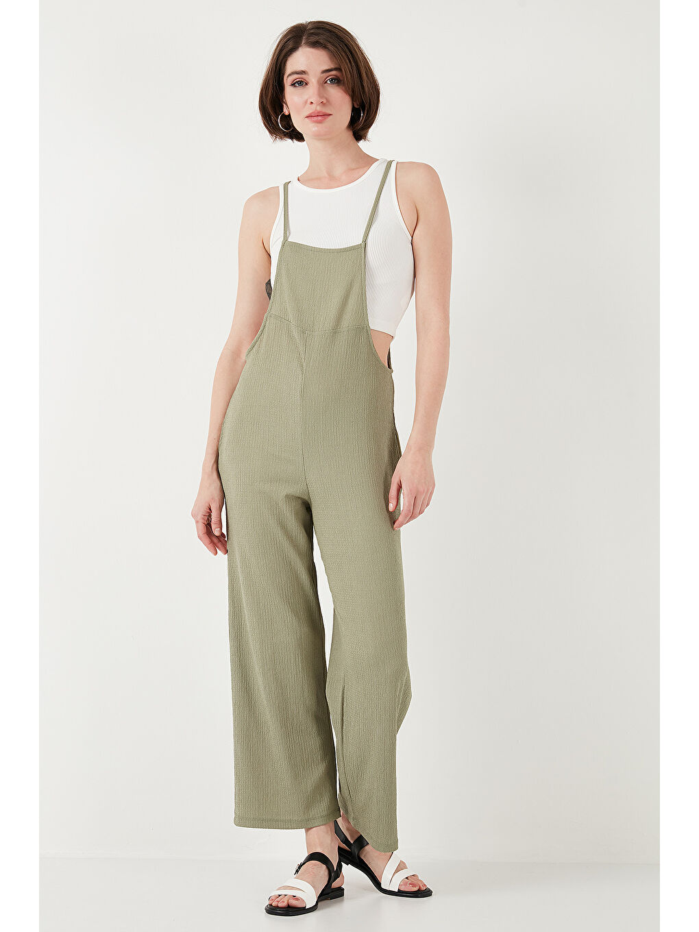 Yeşil Regular Fit Ayarlanabilir İp Askılı Bahçıvan Kadın Tulum 5865789-3