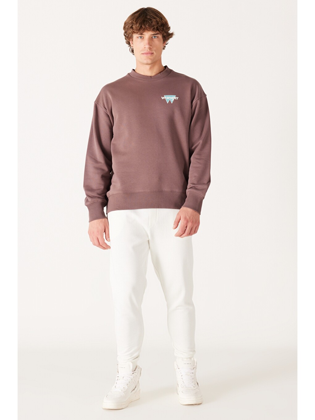 Loose Fit Rahat Kesim Bisiklet Yaka Şardonlu Kahverengi Sweatshirt-5
