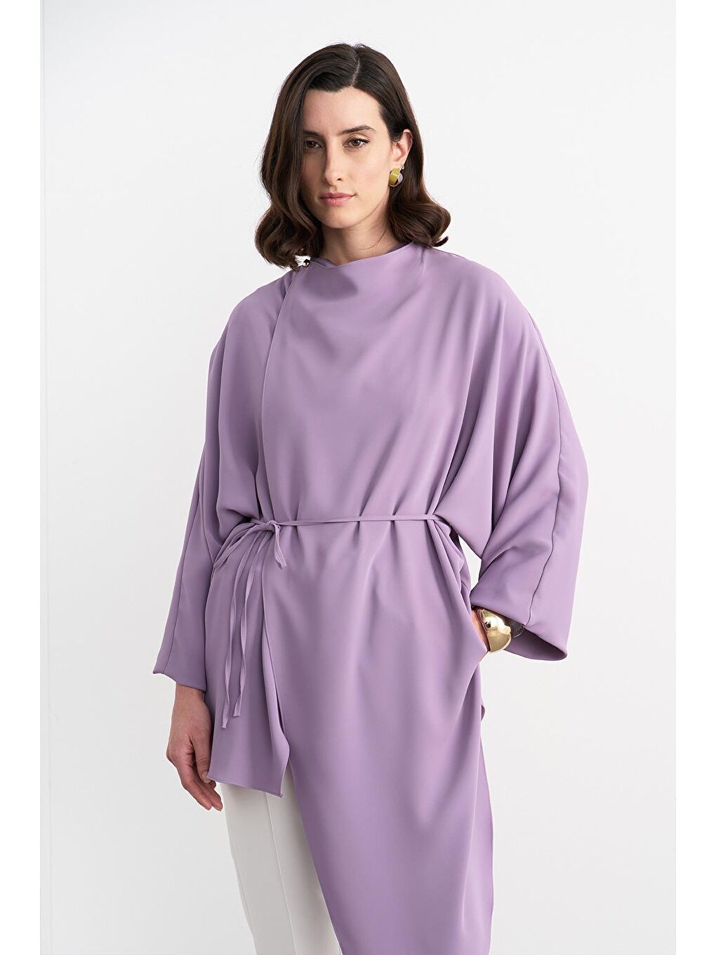 Olden Parçalı Uzun Tunik Lila-2