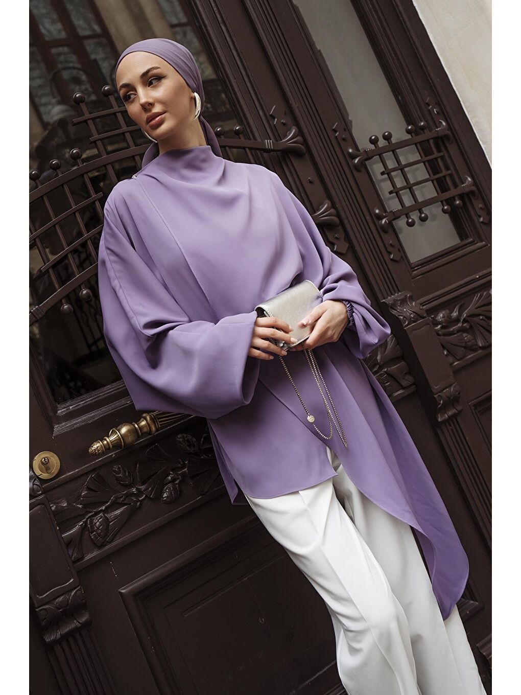 Olden Parçalı Uzun Tunik Lila-4