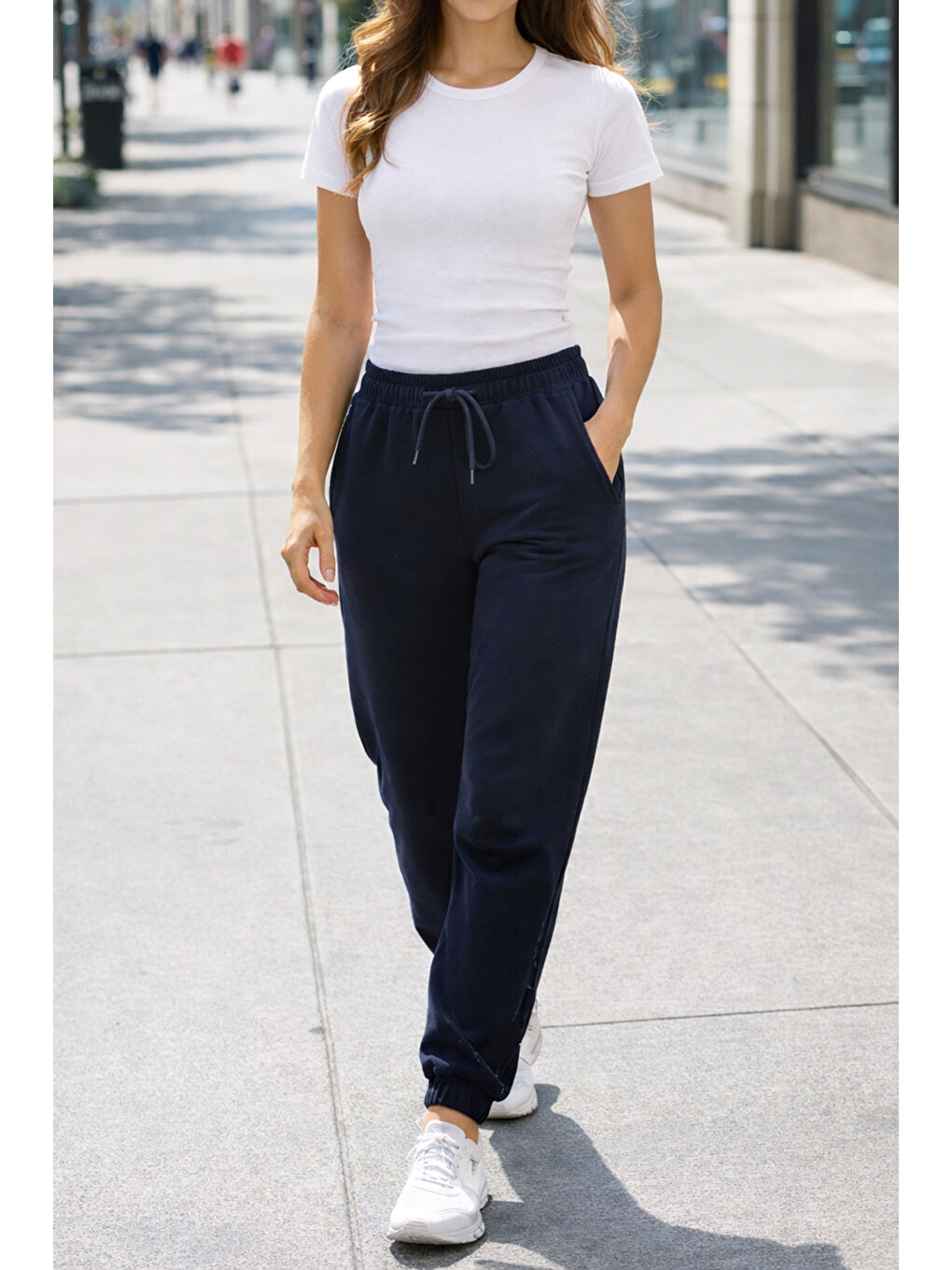 Kadın Paçası Beli Lastikli 2 Cepli Eşofman Altı 8016 Lacivert-2
