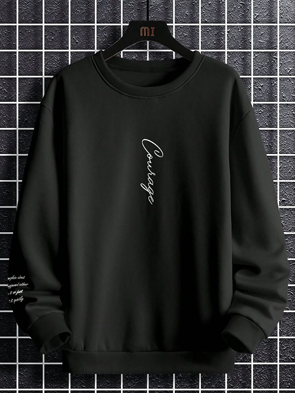 Erkek Siyah Kolu Baskılı Baskılı Oversize Uzun Kollu Sweatshirt-1