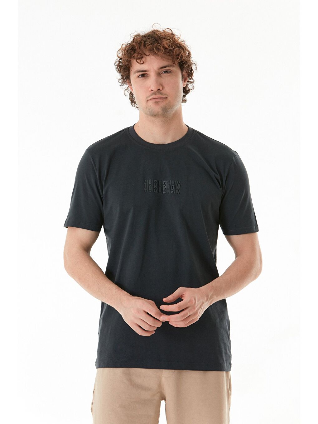 Antrasit Tomorrow Baskılı Bisiklet Yaka Tişört