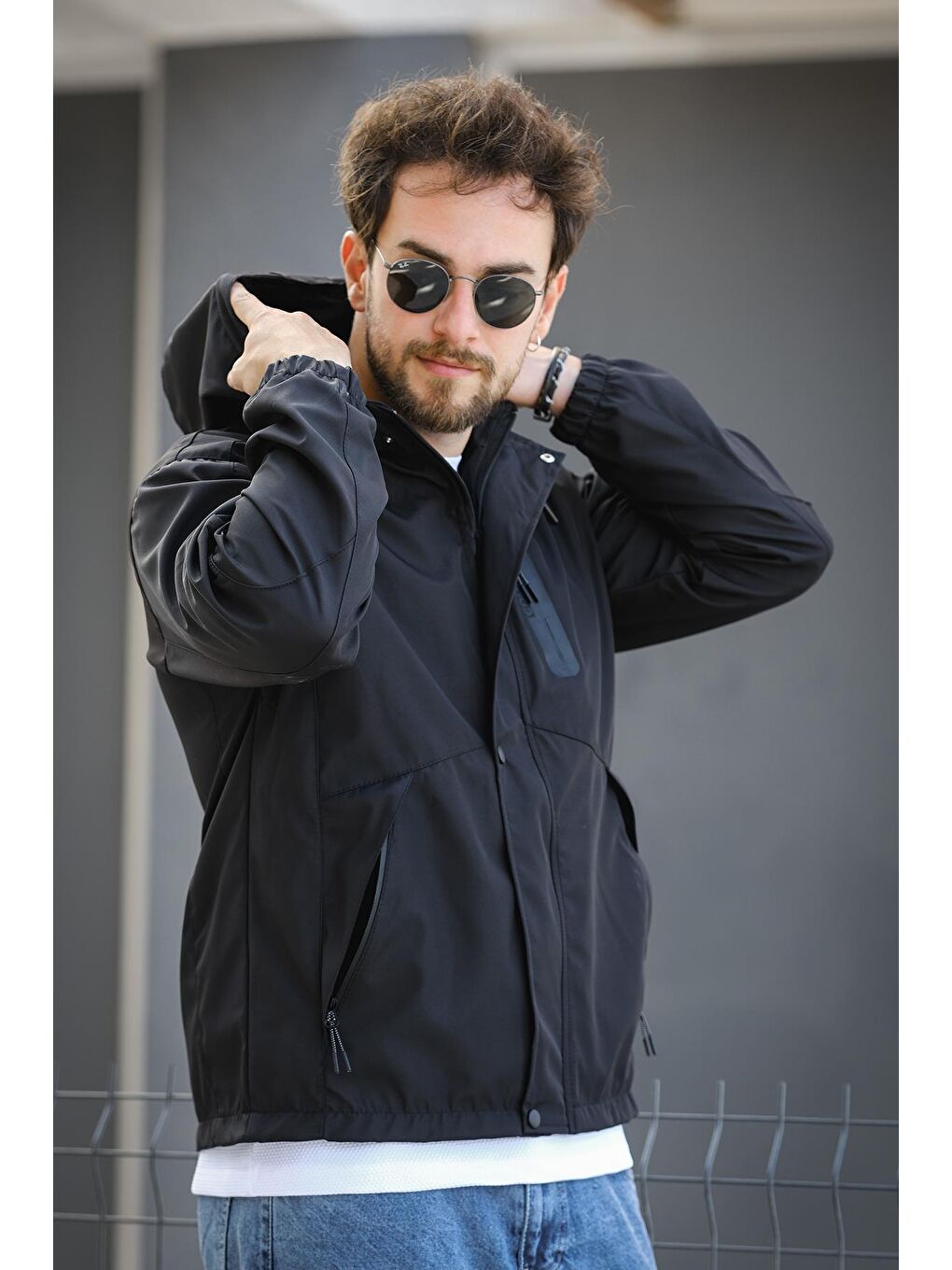 Siyah Barky Suya Dayanaklı Fermuar Detaylı Astarlı Erkek Kapüşonlu Mevsimlik Mont Yağmurluk-2